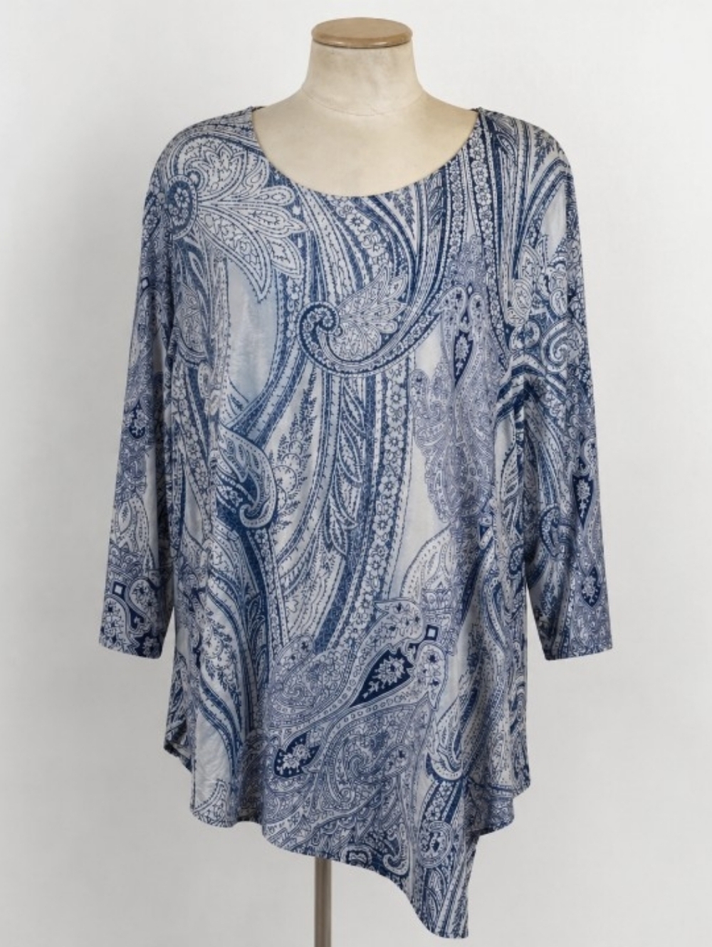 Chico's Blue and White Paisley Scoop Neck Asymmetrical Tunic Chico's 4/XXL